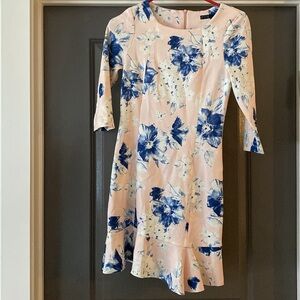 Zara Pink Blue Neoprene Floral Tube Frill Dress
